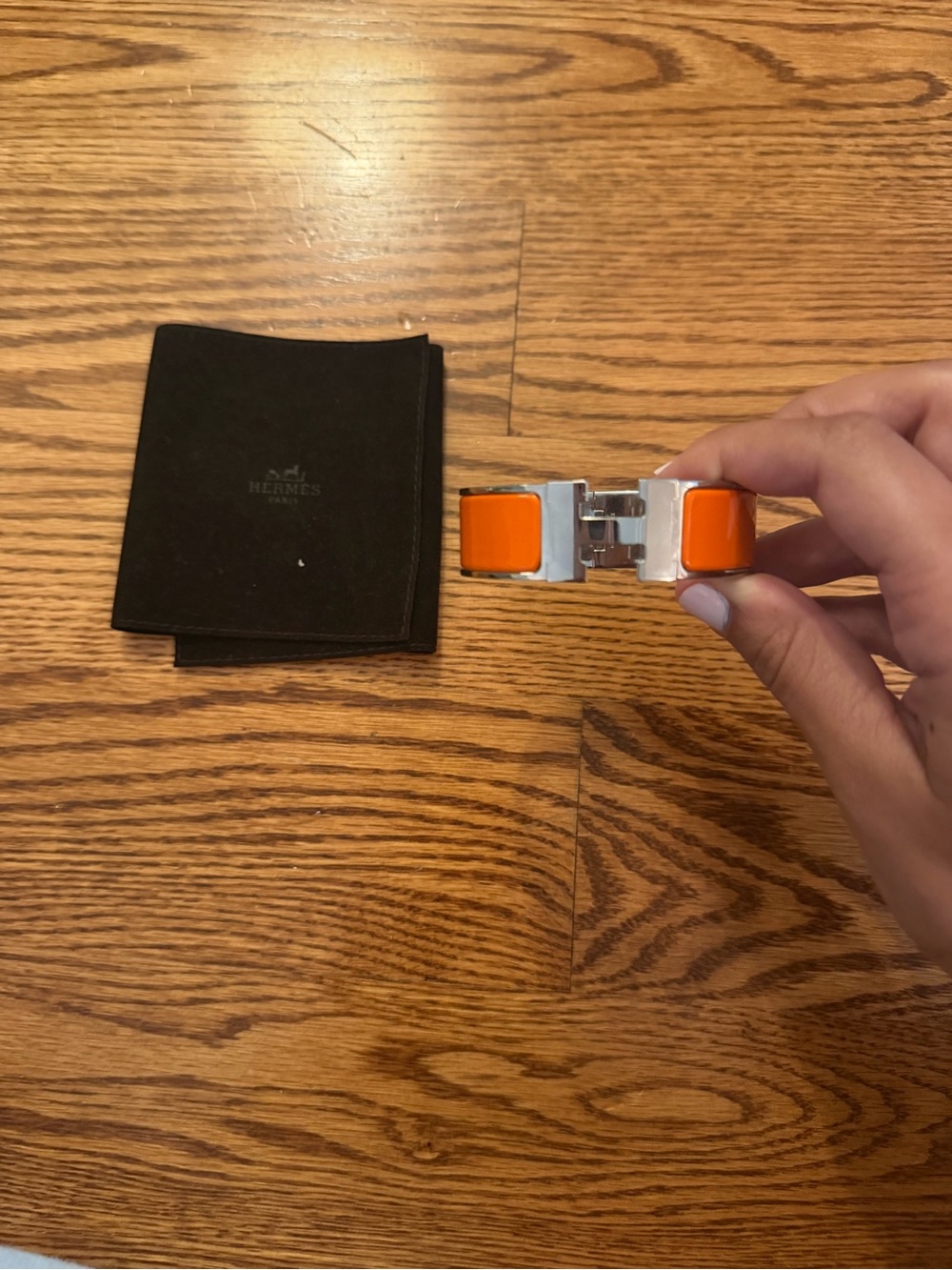 Hermes Orange and Silver Enamel Bracelet